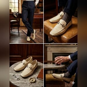 Vintage Ferragamo Gancini Bit Loafers Cream Suede Rare + Digital COA